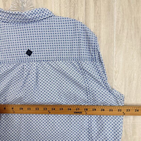 Prana Shirt Men Large Slim Fit Blue Button Down Geometric Casual Preppy Outdoors - Picture 13 of 14